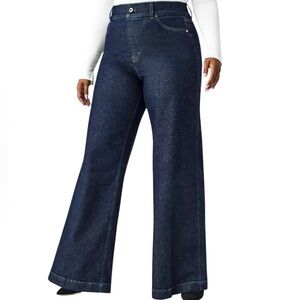 Spanx wide leg raw dark indigo wash pull on jeans f women’s size XL NWT
